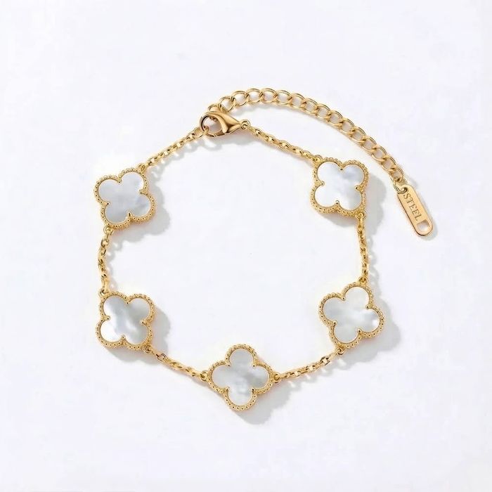 Златен комплект Van Cleef бял седеф
