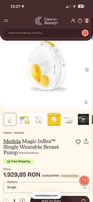 MEDELA Magic InBra (Single) WIFI – Pompa de san purtabila | NOU, SIGILAT