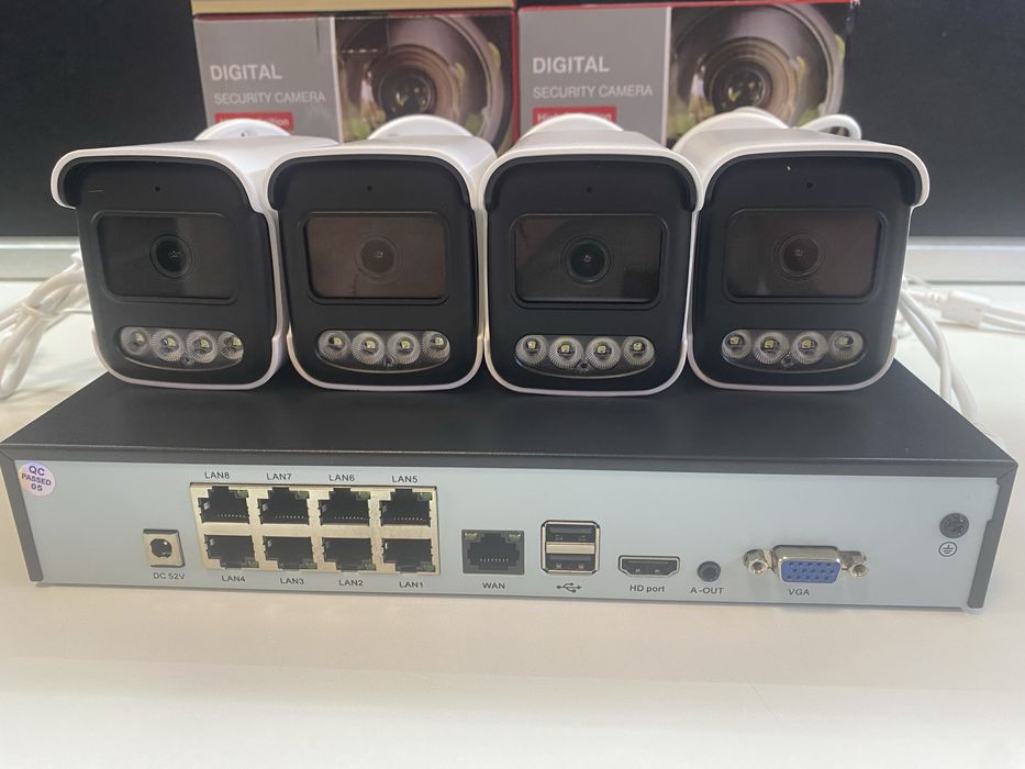 Комплект видеонаблюдение 4 камери + 8 канален PoE NVR H.View Full HD