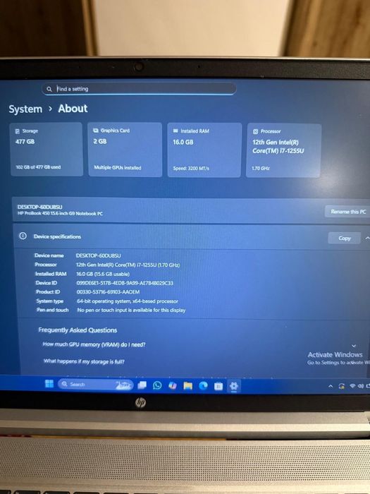 Laptop HP ,i7 generatia 12,placa video dedicata