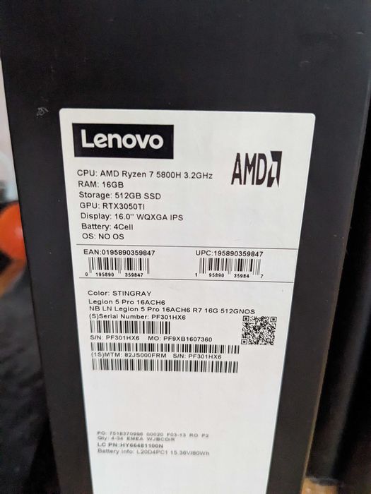 Lenovo Legion 5 Pro - Ryzen 7, 32GB Ram, RTX3050TI