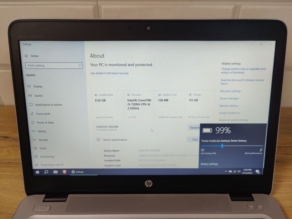 Hp i5 7200u 8gb 240gb elitebook 840 g4 laptop