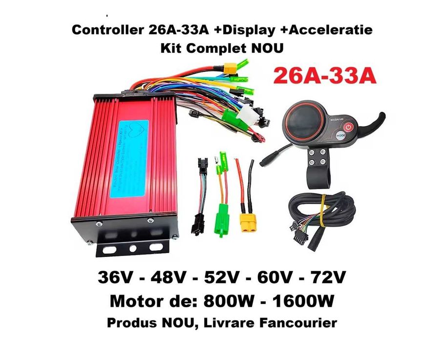 Controller 26A-33A 12 Mosfeti Display Acceleratie, 36-48-52-60-72V