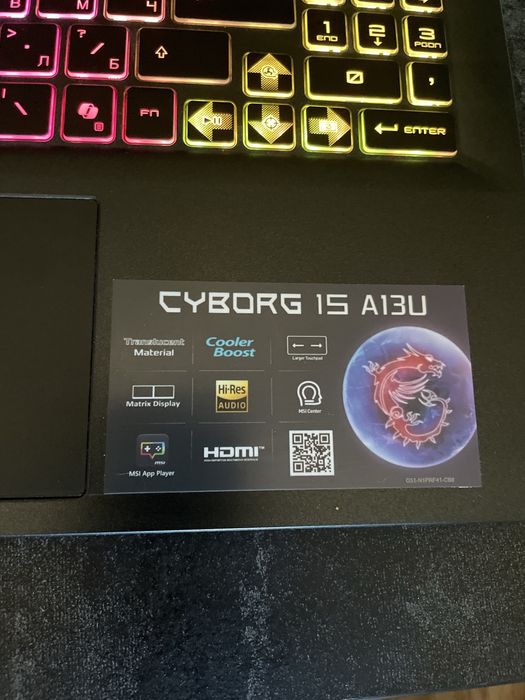 Лаптоп MSI Cyborg 15 A13U Nvidia RTX 3050 6GB CPU- Intel i7-13620H