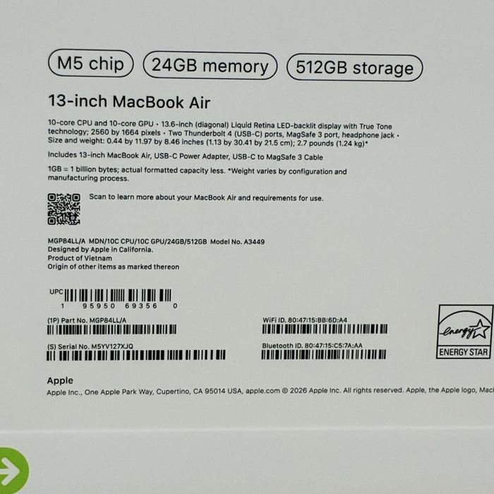 MacBook Air 13 M5 24GB 512GB