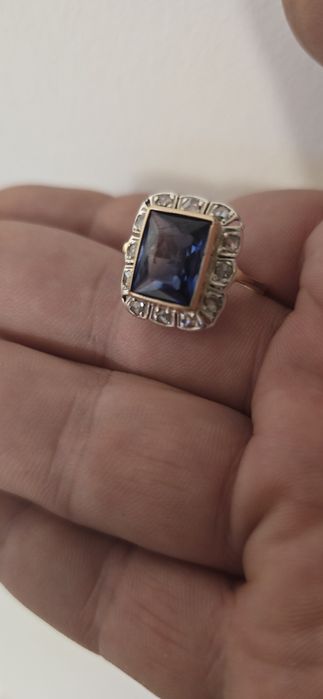 Inel 14 k safir si diamante