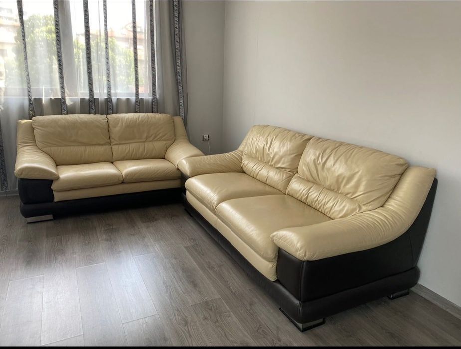 Италиански дивани Chateau d’Ax от естествена кожа 3+2