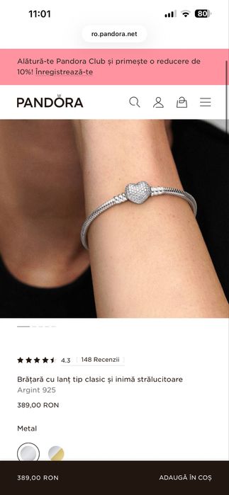 Bratara + charmuri PANDORA argint