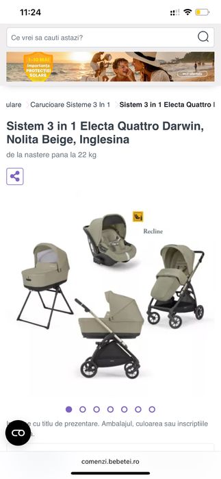 Carucior Sistem 3 in 1 Electa Quattro Darwin, Nolita Beige, Inglesina cu scoica si landou