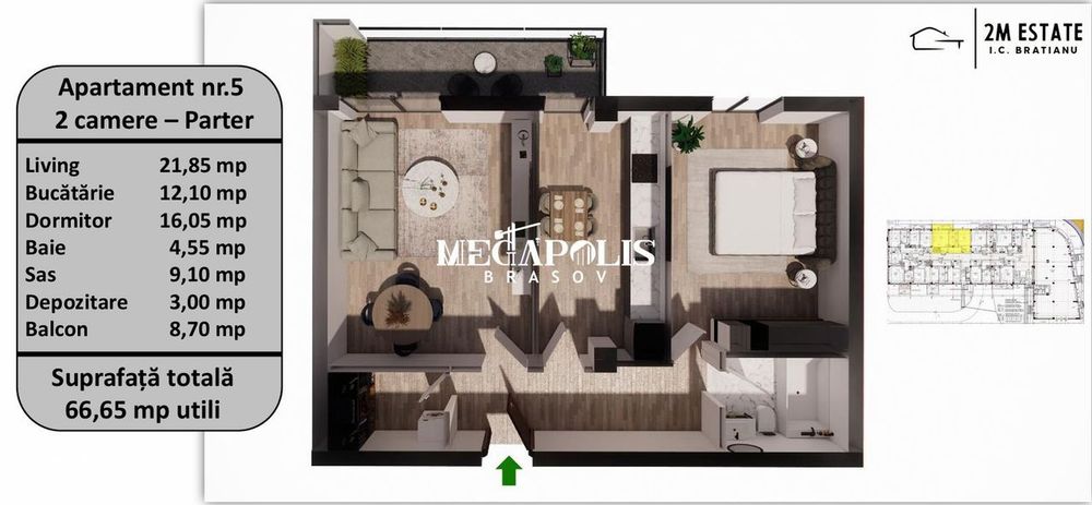 Apartament 2 Camere | 65 MP | Tractorul | Mutare Imediata — fotografia 3