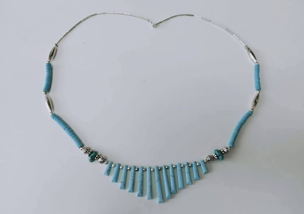 Vechi colier/lant NAVAJO din argint de 925, cu pietre turcoaz, copii