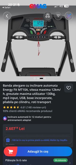 Bandă alergare cu inclinare automată Energy  Fit