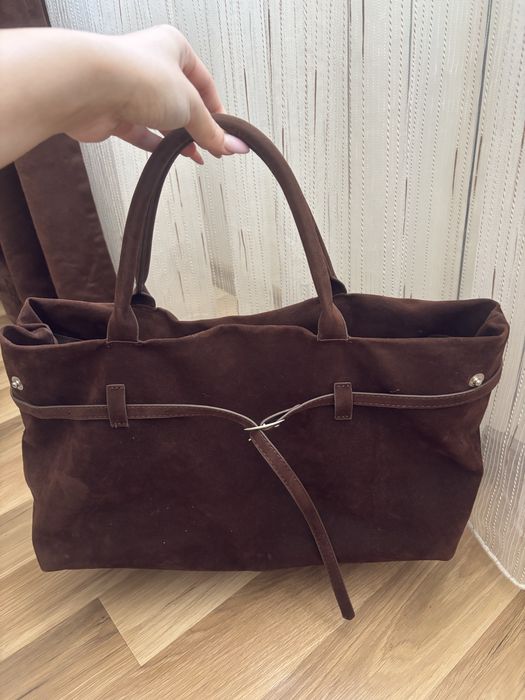 Кафява велурена чанта