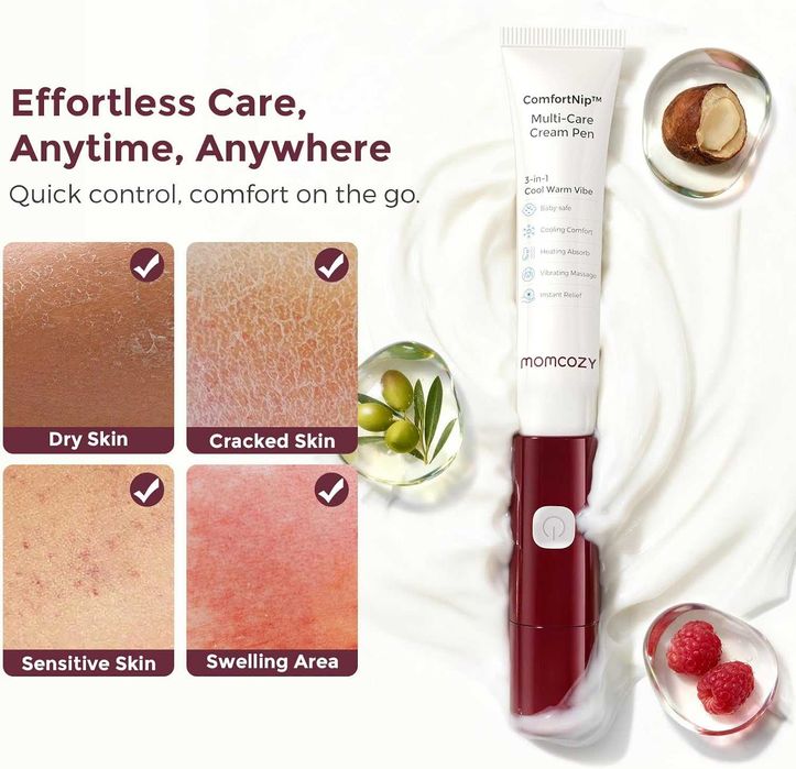 Momcozy ComfortNip™ Многофункционална писалка за зърна с крем, 3-в-1