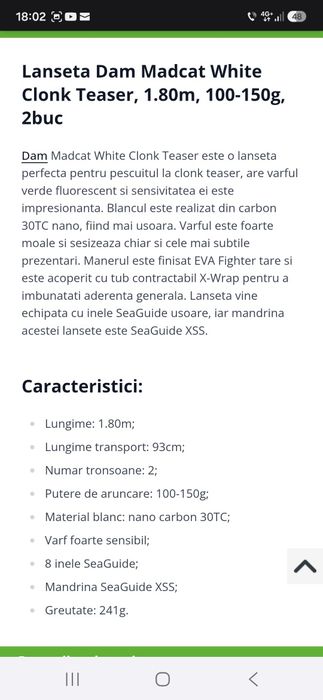 Lanseta clonc Dam Madcat White Clonk Teaser, 2.10m, 150-200g