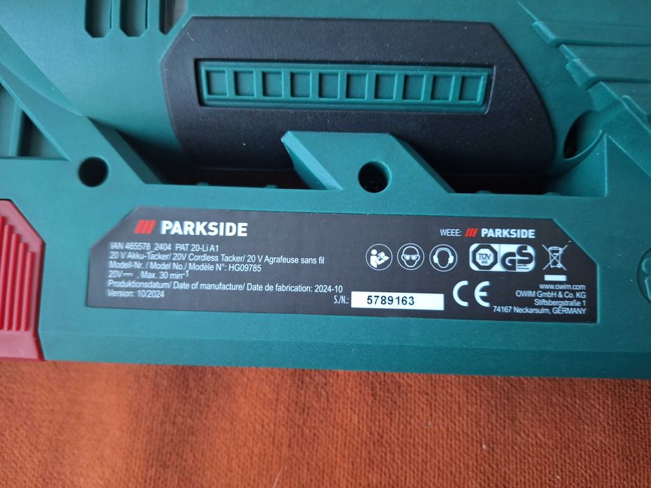 Capsator fara fir Parkside model 20 V PAT 20-Li A1