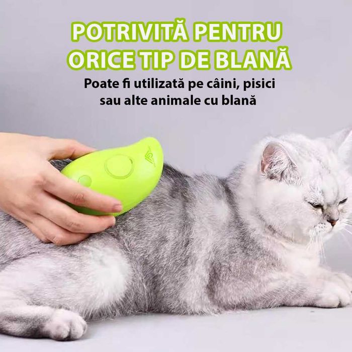 Perie 3 in 1 multifunctionala pentru animale de companie, cu aburi