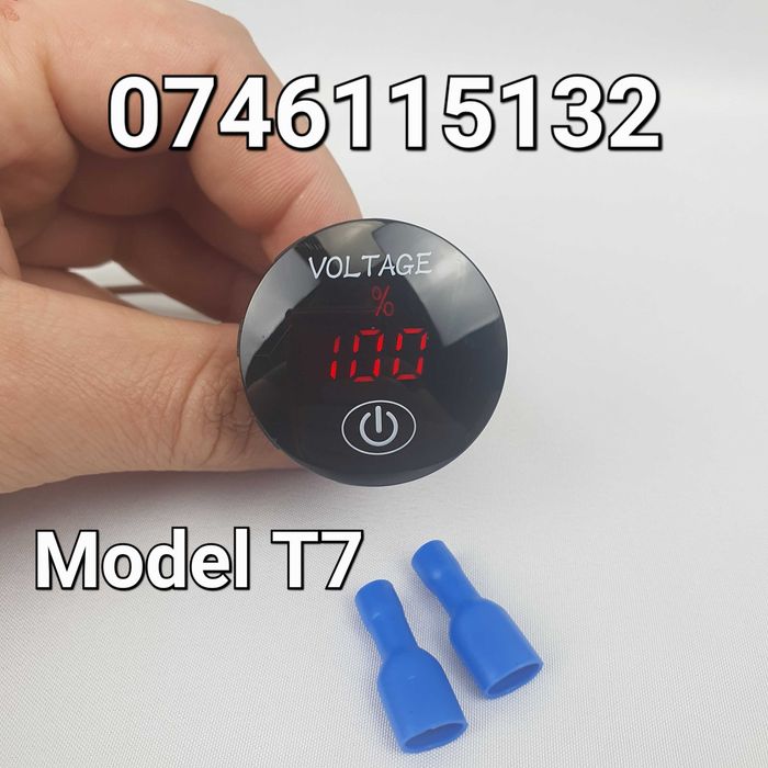 Voltmetru Auto Moto Atv Tractor-Cu Buton Tactil-2 Functii-Universal-T7