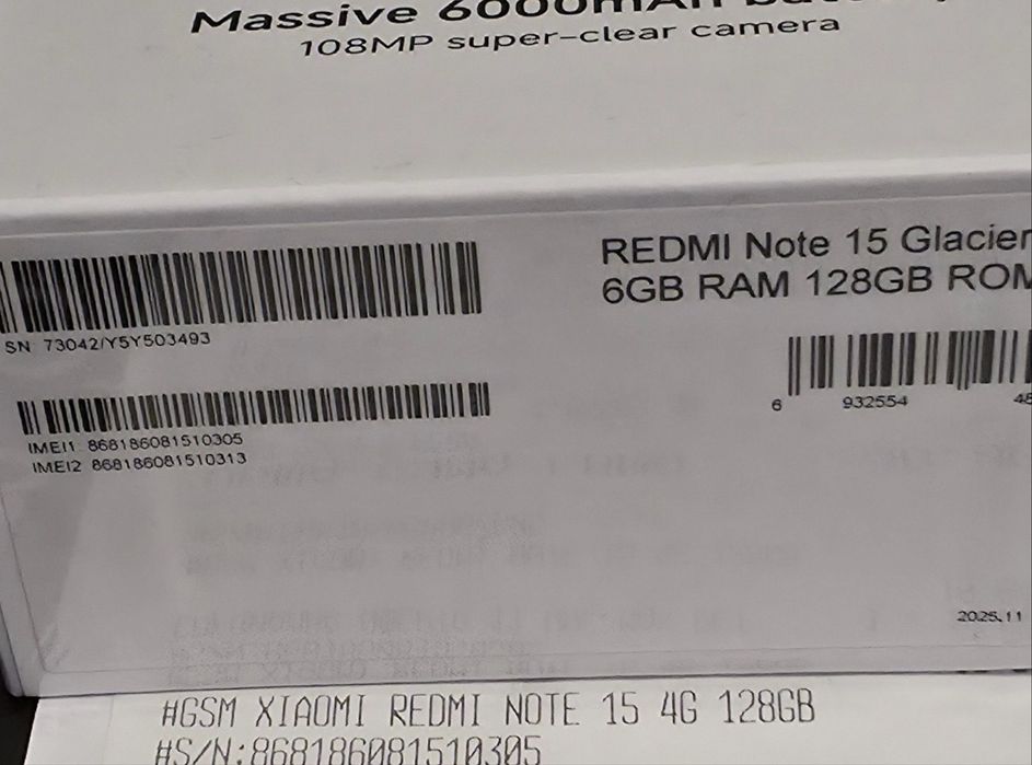 ЗАПЕЧАТАН 128GB Xiaomi Redmi Note 15 VIVACOM Гаранция 2028 BLUE