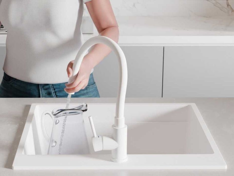 ТОП КОМПЛЕКТ! Черна мивка + Бял смесител + Бял сифон | НАЛИЧНО