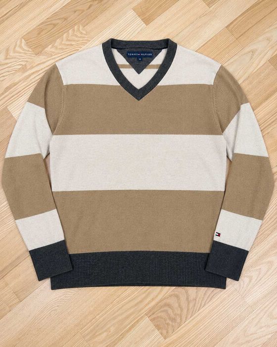 Pulover Tommy Hilfiger Bărbați – Bumbac – Bej, Crem și Gri – Mărimea M