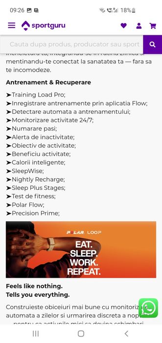 Bratara fitness/ Polar Loop/