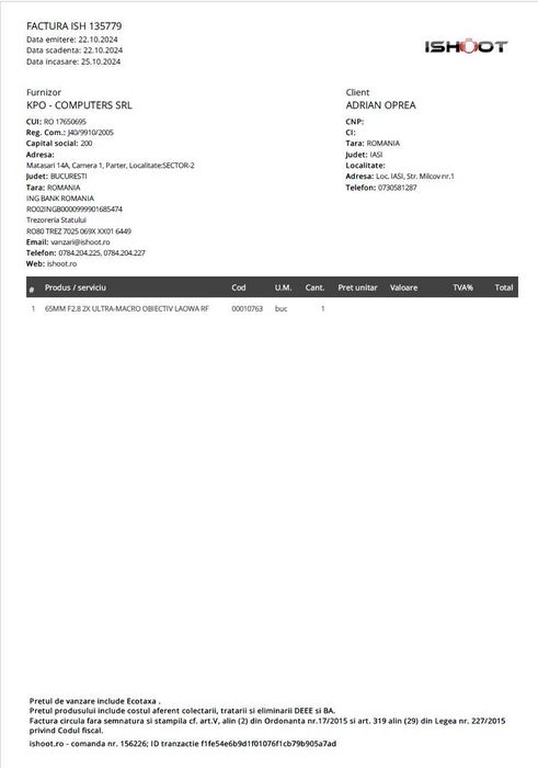 Obiectiv Laowa 65mm f/2.8 2x Ultra Macro APO-Garantie-Canon RF