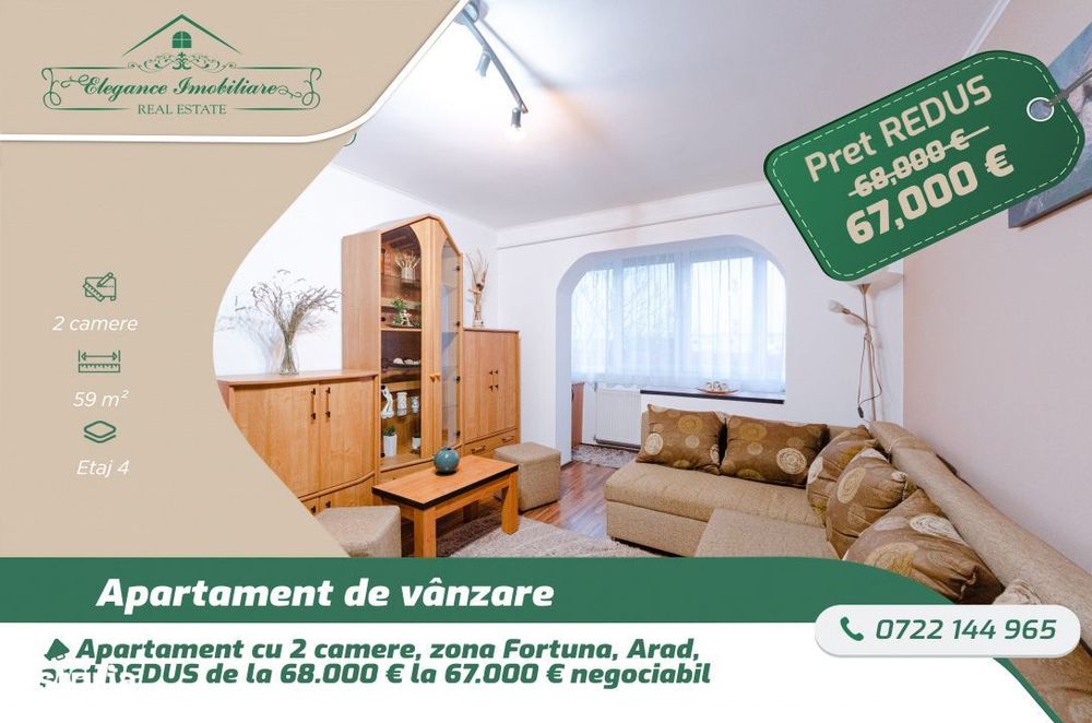 Apartament cu 2 camere, zona Fortuna, Arad