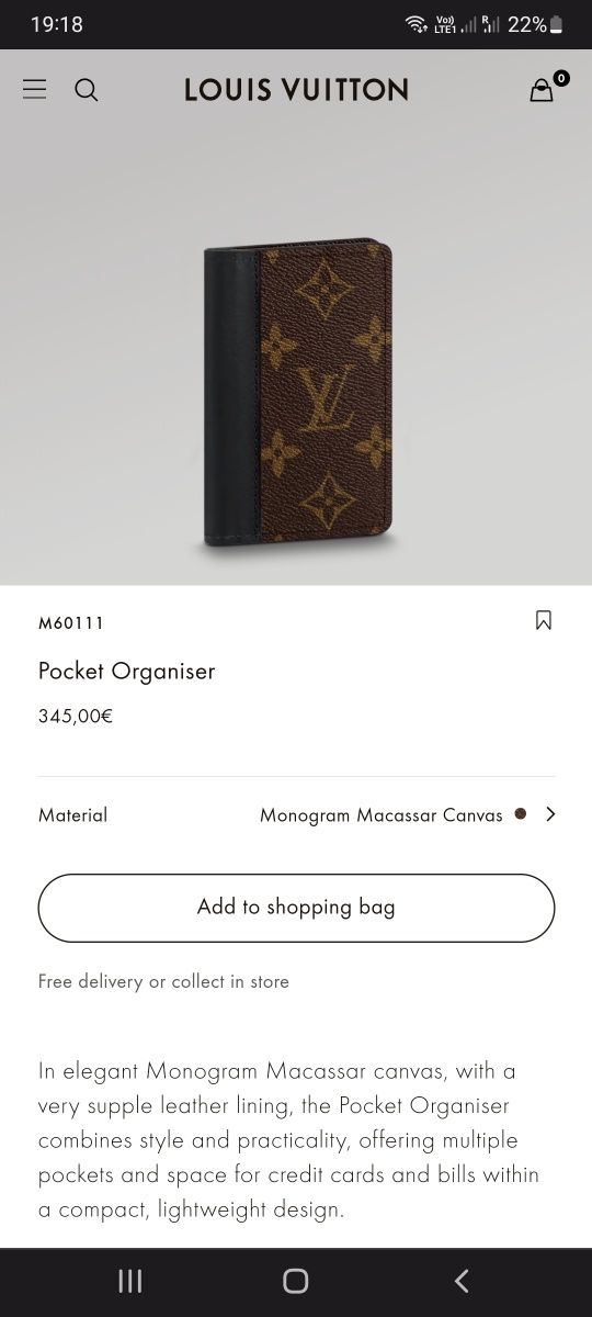 Shop Louis Vuitton MONOGRAM MACASSAR Pocket Organizer (M60111) by