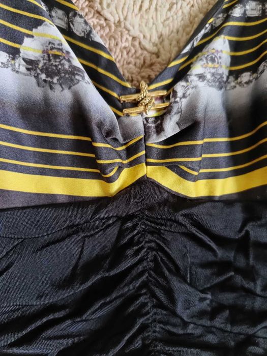 Yellow dress with multicoloured print Class Roberto Cavalli rochie zi