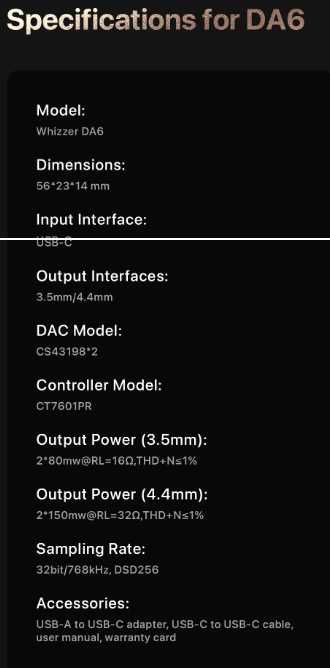 Новый 2025 запечатанный ЦАП Whizzer DА6 300мВт DSD256 PCM 32bit/768kHz