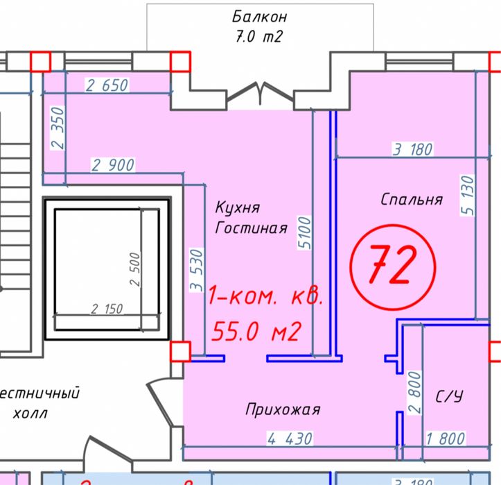ЖК Al-Barakat двухкомнатная квартира 55 м2+ 7 м2 балкон на 8 этаже.