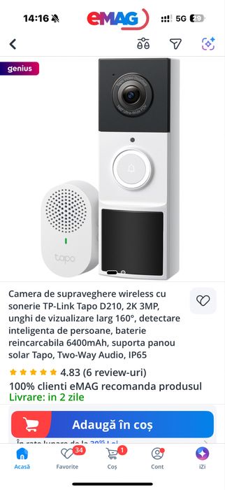 TP-Link Tapo D210 sonerie cu camera , sigilata !