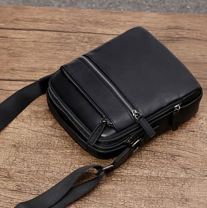 Мъжка, луксозна бутикова кожена чанта /Черна естест. кожа -10%Промоция