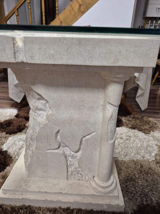 Masa sticla 2x1 cu suport piatra sparta