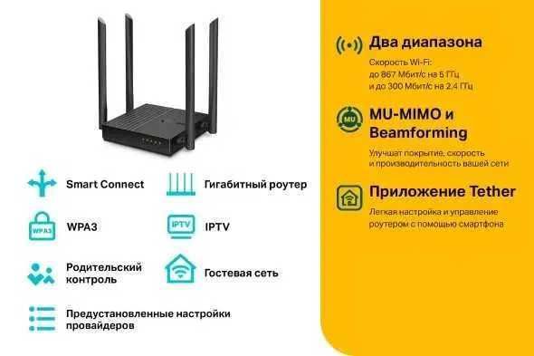 Wi-Fi роутеры Archer TP-Link C64 AС1200 MU-MIMO. гигабитные