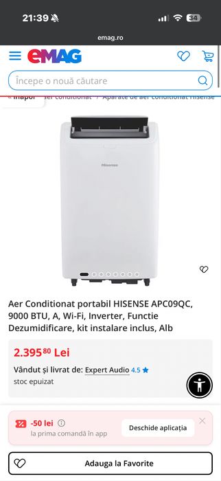 Vând Aer Condiționat Mobil Hisense cu Wi-Fi – Stare Excelentă + Accesorii