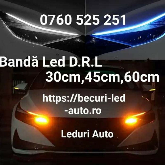 Bandă Led D.R.L.flexibilă  30cm/45cm/60cm(Lumină de zi/Semnalizare)