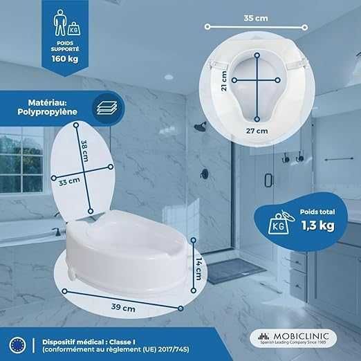 Mobiclinic Titan тоалетна седалка с капак за възрастни и трудноподвижни 14 см