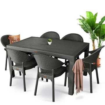 Комплект лукс маса + 6 или 4 стола ратан 4 цвята и размери маси мод.13