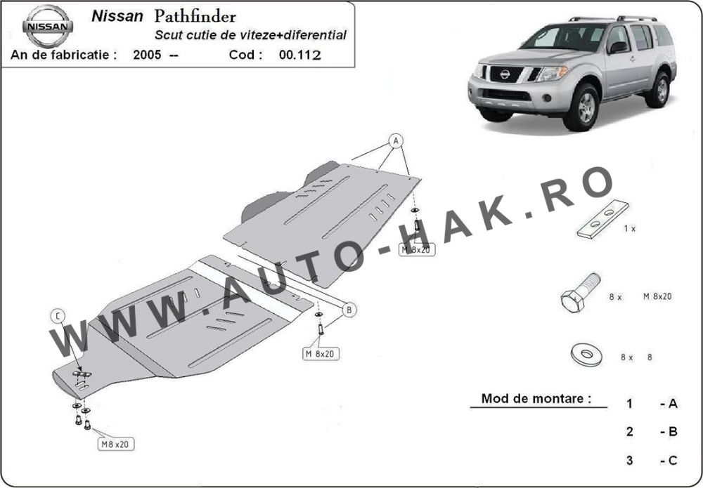 Scut metalic diferential si cutie viteze Nissan Pathfinder 2005-2014