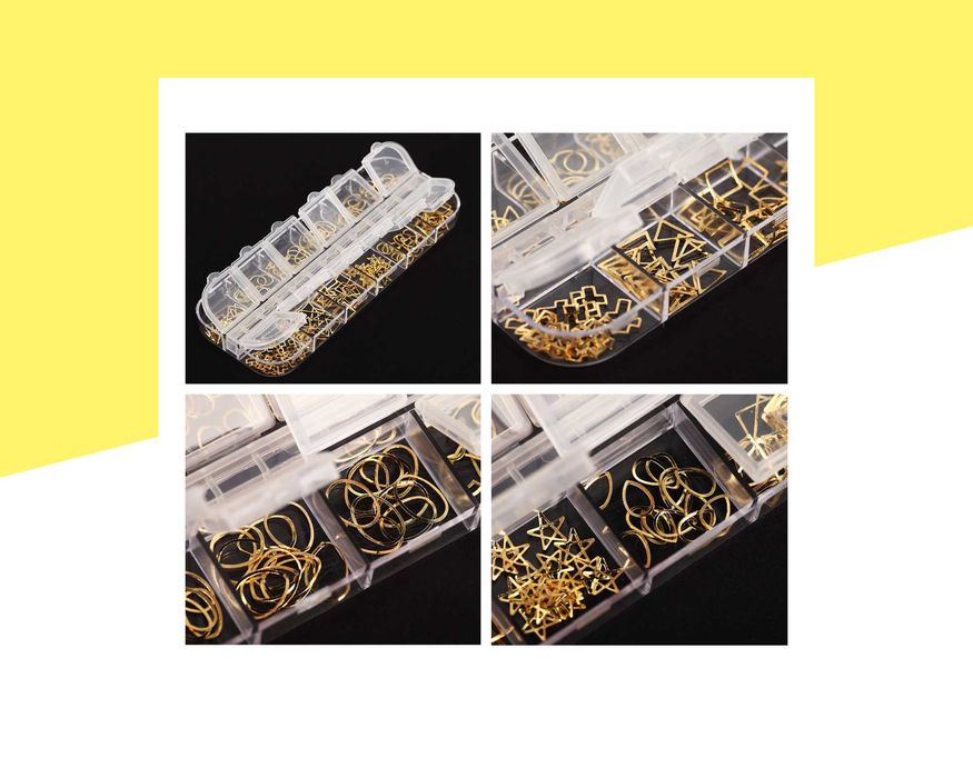 Златисти елементи за декорация за маникюр, 3D елементи