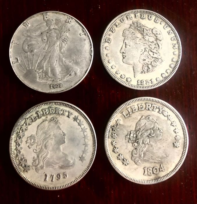 Лот от 4 сребърни долара ( копия ) общо 20,- лв