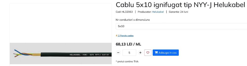 Cablu  bransament/Fotovoltaice NYY-J 5x10  25m