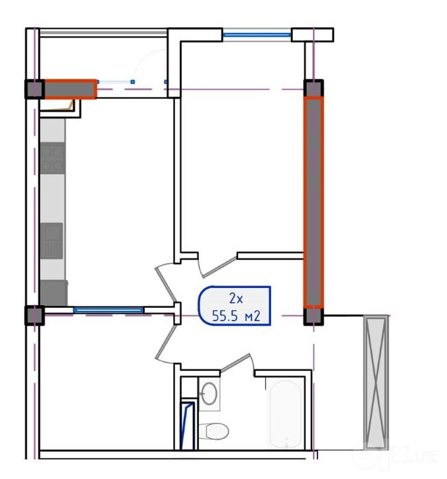 2 xona 55.5 m² uy sotiladi