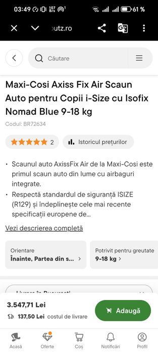 Scăunel copil masina