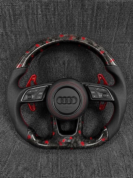 Volan Audi RS Custom | Piele / Carbon / Alcantara | A1 A3 A4 A5 A6 A7 A8 S3 S4 S5 S6 S7 S8 RS3 RS4 RS5 RS6 RS7 Q2 Q3 Q5 Q7 Q8 TT R8