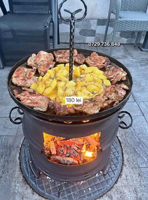 Tuci ceaun , soba gratar disc grill  din fontă