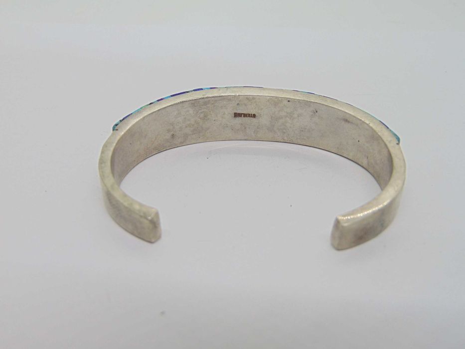 Bratara amerindiana navajo din argint cu inlay turcoaz, lapis lazuli