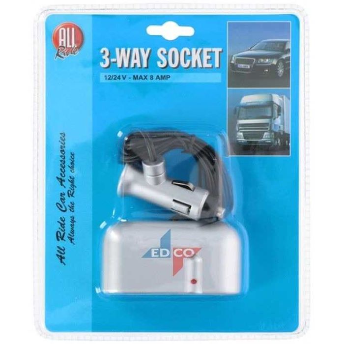 Универсален разклонител за запалка 3 изхода 12-24V, 8A - All Ride